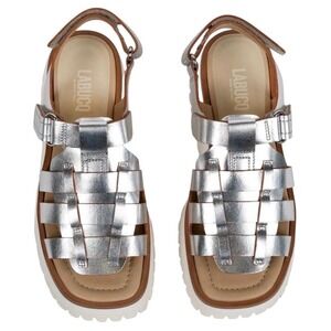 LABUCQ Silver Leather Fisherman Sandals Chunky Platform Lug Sole EU 38/US 7.5-8